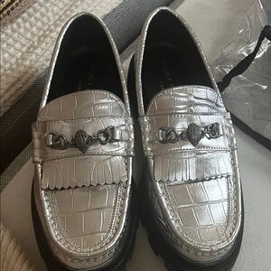 Kurt Geiger Metallic Silver Croc-Embossed Loafers